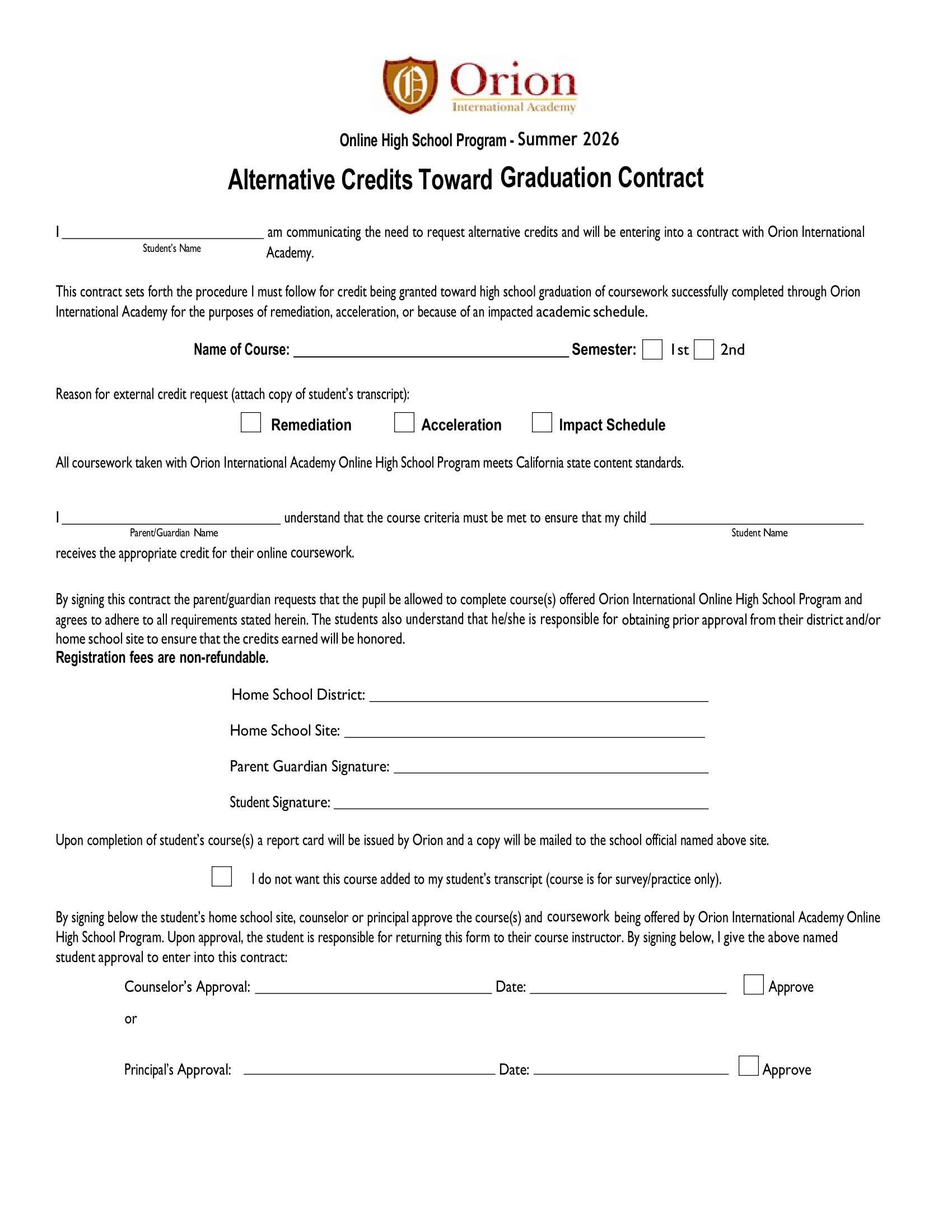 OIA Alternative Credits Form 2026
